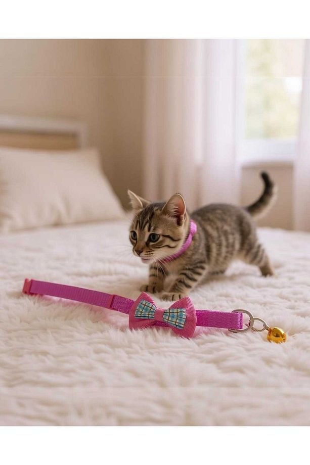 Kedi Tasması Papyonlu Kedi Tasması Zilli Kedi Tasması Tasma Ayarlanabilir Kedi Tasması Tasmalar - 1