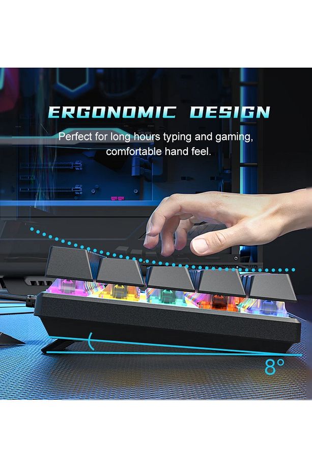61 Tuş Kablolu Mekanik Klavye Değiştirilebilir Blue Switch Rgb Bilgisayar Oyuncu Klavyesi 22 Modlu - 6