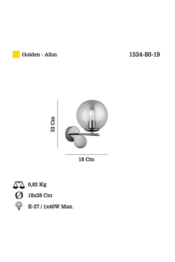 1534 80 19 Toppo Tekli Aplik 1xe27 Altın - 2