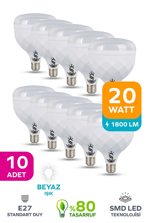 20w Tasarruflu E27 Beyaz Renk Torch Led Ampul-1-2-4-6-8-10 Adet - 1