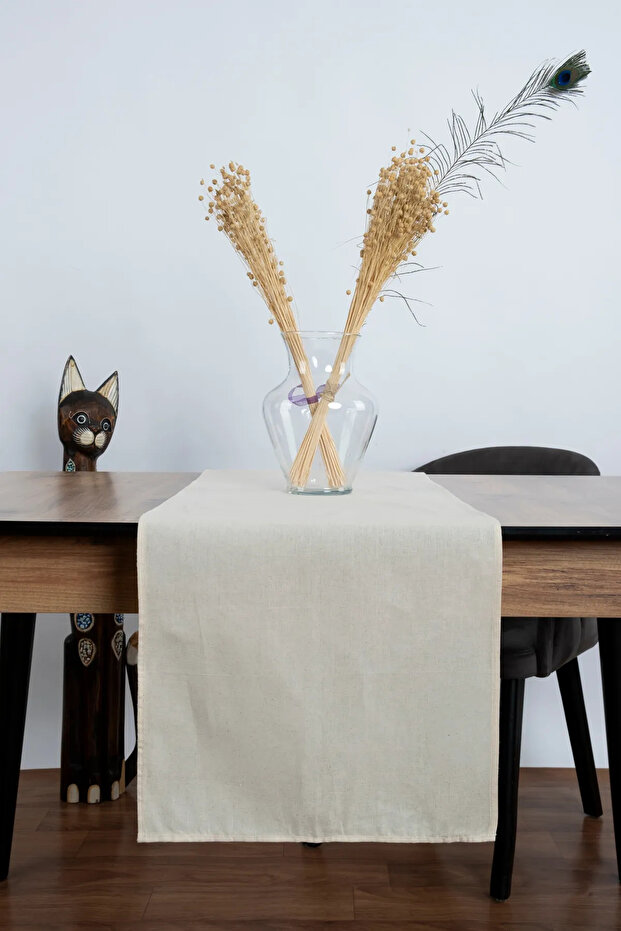 Cotton Beige Raw Linen Runner 40X110 cm Natural