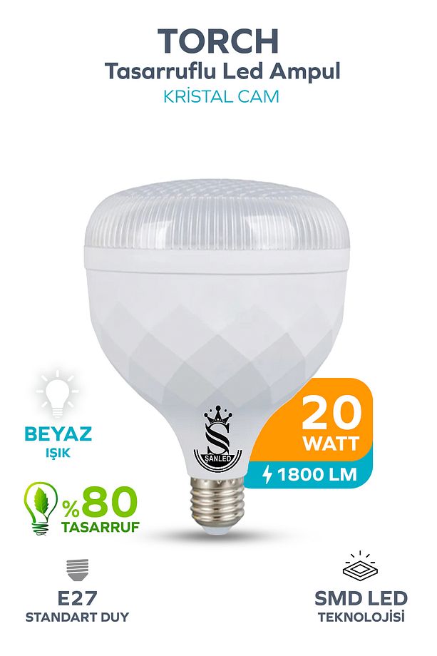 20w Tasarruflu E27 Beyaz Renk Torch Led Ampul-1-2-4-6-8-10 Adet - 1