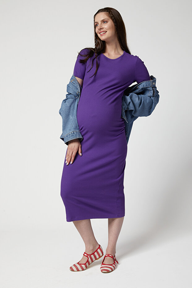 Camille Hamile Elbise Mor - 6