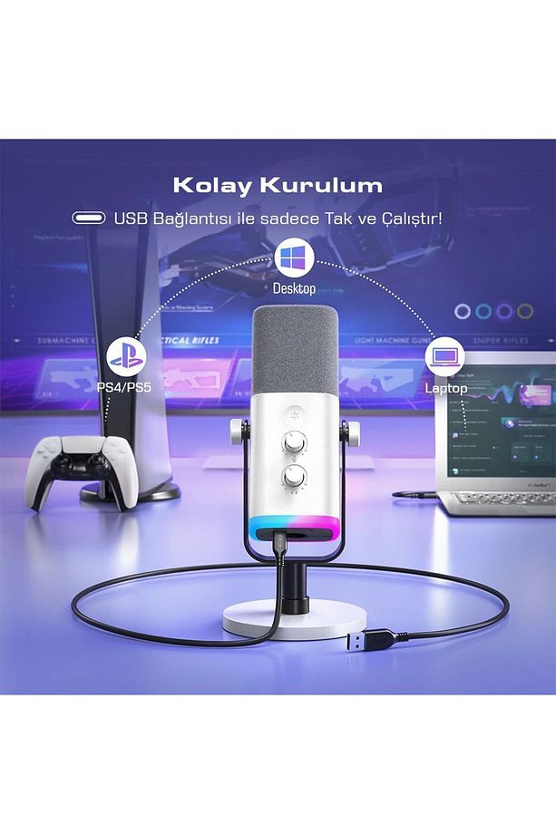 Am8-w Xlr/usb Rgb Dınamık Mıkrofon Beyaz - 6