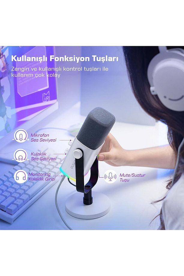 Am8-w Xlr/usb Rgb Dınamık Mıkrofon Beyaz - 4