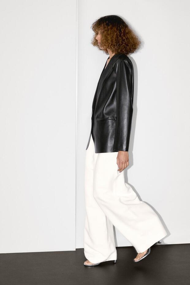 Dökümlü süet deri blazer - 4