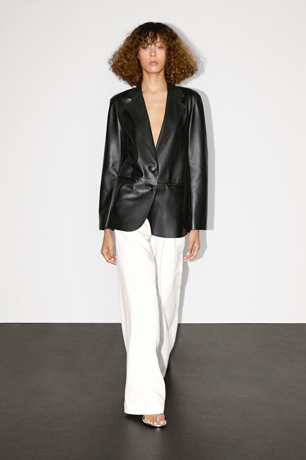 Dökümlü süet deri blazer - 1