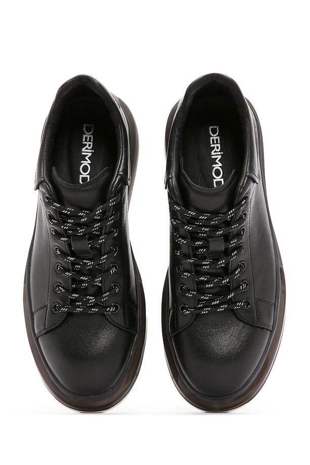 Erkek Siyah Kalın Tabanlı Bağcıklı Deri Sneaker 25SFD690718 - 7