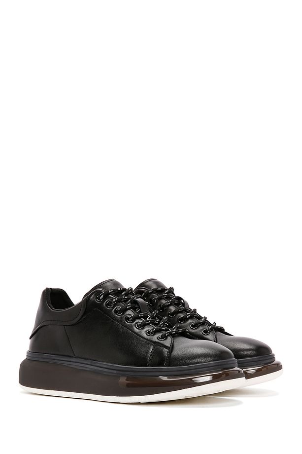 Erkek Siyah Kalın Tabanlı Bağcıklı Deri Sneaker 25SFD690718 - 3
