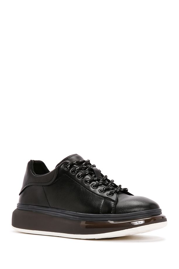 Erkek Siyah Kalın Tabanlı Bağcıklı Deri Sneaker 25SFD690718 - 6