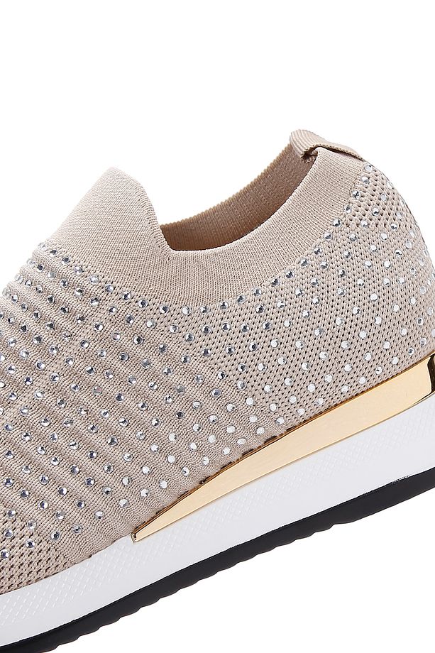 Zero Kadın Bej Kalın Tabanlı Taşlı Sneaker 25sfd43006f - 6