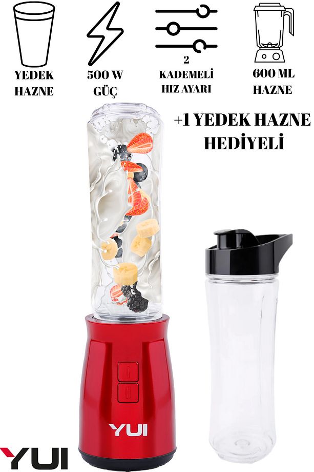 M19 500w Kişisel Smoothie Blender Kırmızı 1 Adet Yedek Şişe - 1