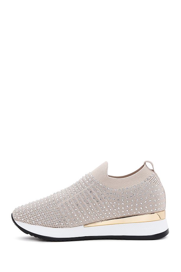 Zero Kadın Bej Kalın Tabanlı Taşlı Sneaker 25sfd43006f - 2
