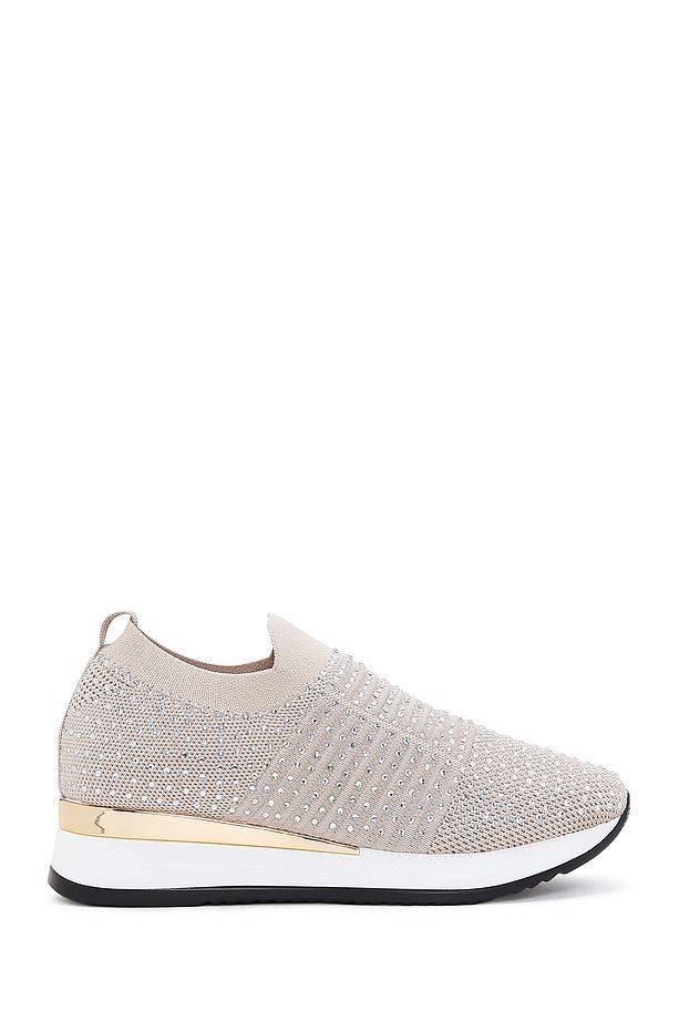 Zero Kadın Bej Kalın Tabanlı Taşlı Sneaker 25sfd43006f - 1