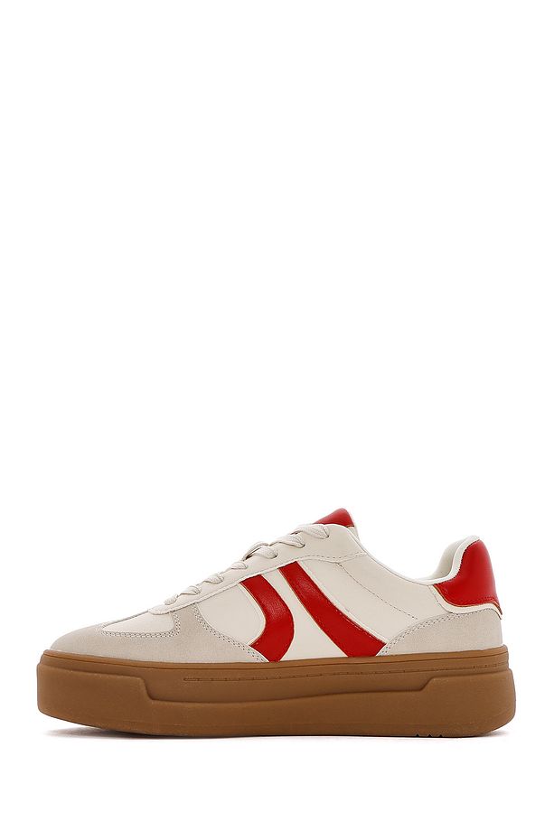 Kadın Bej Bağcıklı Kalın Tabanlı Sneaker 25SFD430714 - 2