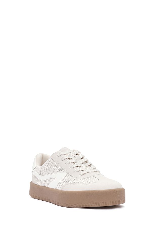 Kadın Bej Bağcıklı Kalın Tabanlı Sneaker 25SFD430514 - 7