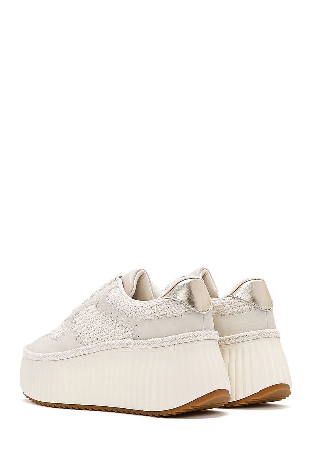 Kadın Bej Bağcıklı Kalın Tabanlı Örgülü Sneaker 25SFD430914 - 5
