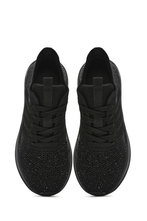 Zero Kadın Siyah Bağcıklı Taşlı Kumaş Sneaker 25sfd43156f - 7