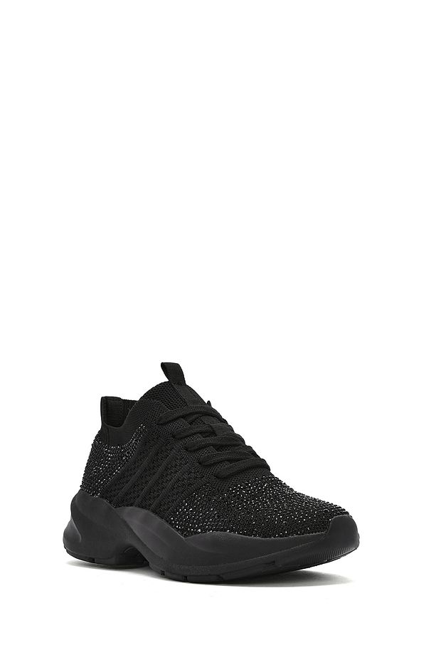 Zero Kadın Siyah Bağcıklı Taşlı Kumaş Sneaker 25sfd43156f - 6