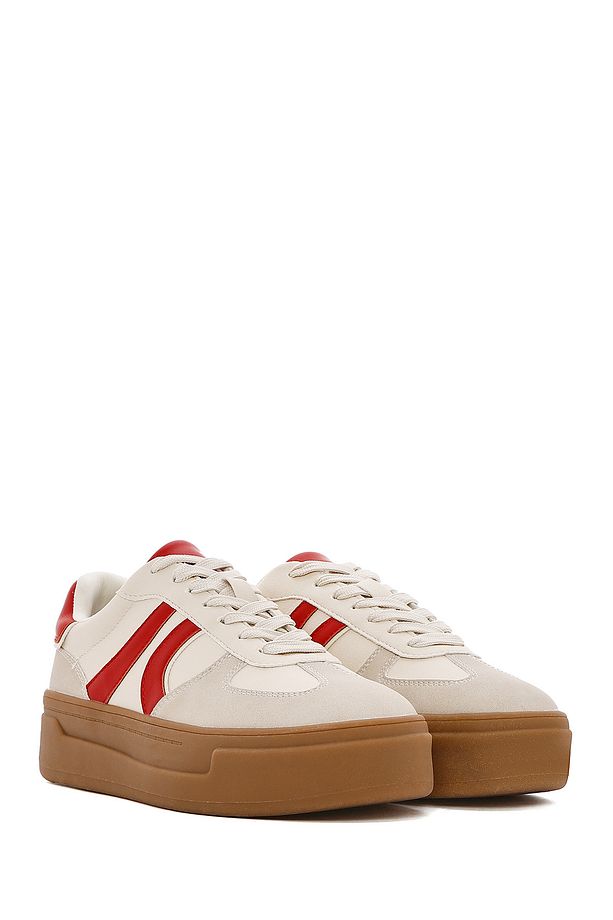 Kadın Bej Bağcıklı Kalın Tabanlı Sneaker 25SFD430714 - 3