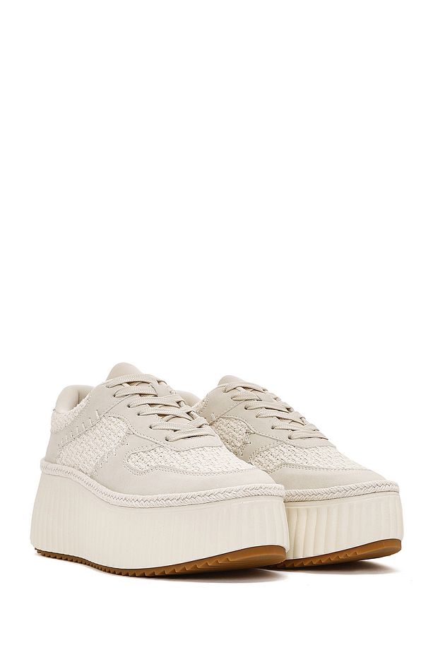 Kadın Bej Bağcıklı Kalın Tabanlı Örgülü Sneaker 25SFD430914 - 3