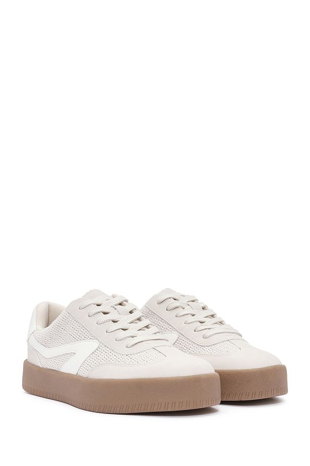 Kadın Bej Bağcıklı Kalın Tabanlı Sneaker 25SFD430514 - 3