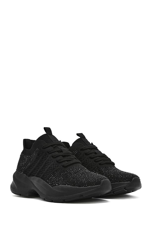Zero Kadın Siyah Bağcıklı Taşlı Kumaş Sneaker 25sfd43156f - 3