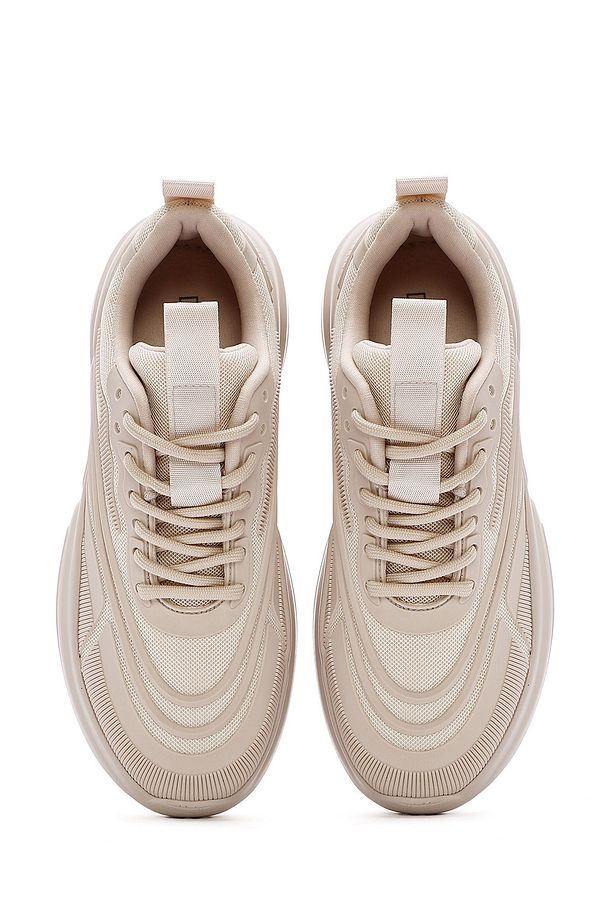 Kadın Bej Bağcıklı Kalın Tabanlı Sneaker 25SFD431114 - 8