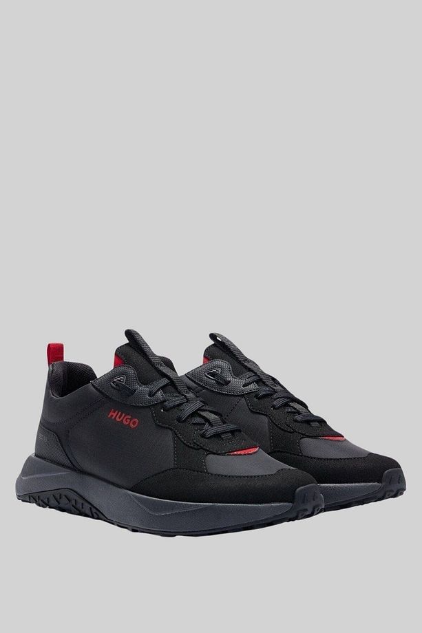 Marka Logolu Bağcıklı Erkek Sneaker Siyah - 1
