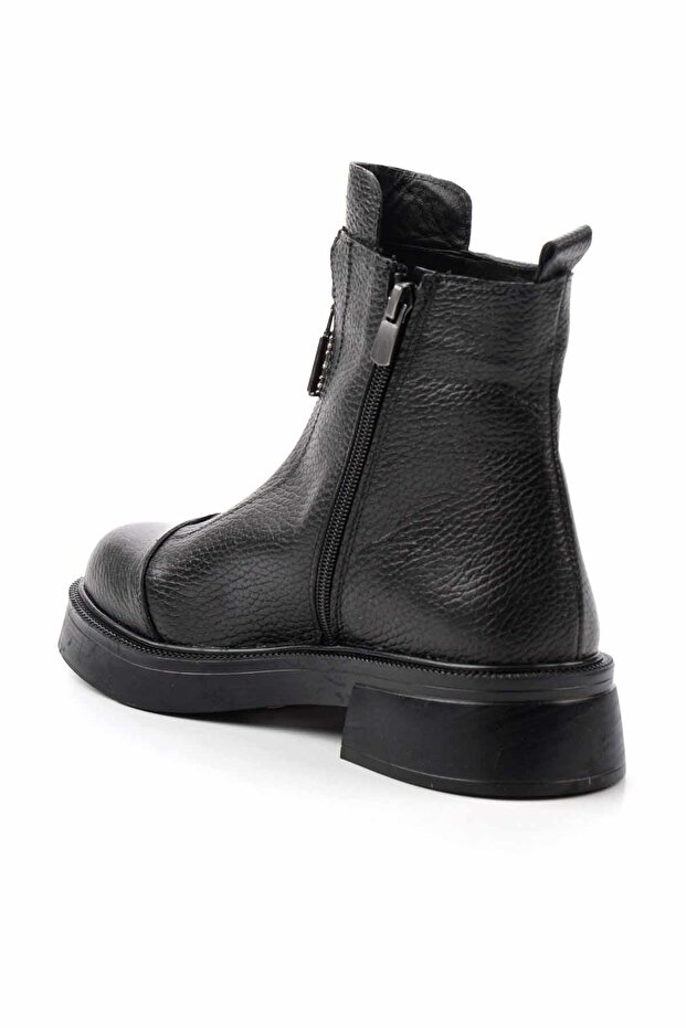 Siyah Hakiki Deri Kadın Bot & Bootie K02423018003 - 4