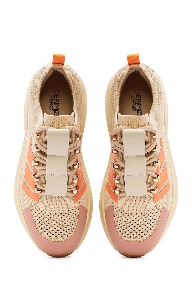 Zero Kadın Bej Kalın Tabanlı Bağcıklı Kumaş Sneaker 25sfd43166f - 7