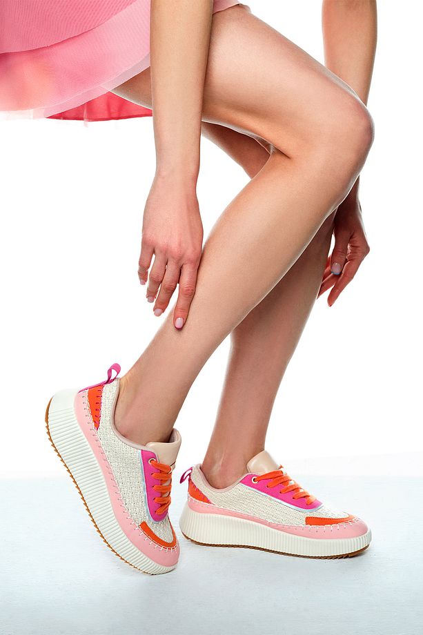 Kadın Çok Renkli Bağcıklı Kalın Tabanlı Örgülü Sneaker 25SFD43086F - 1