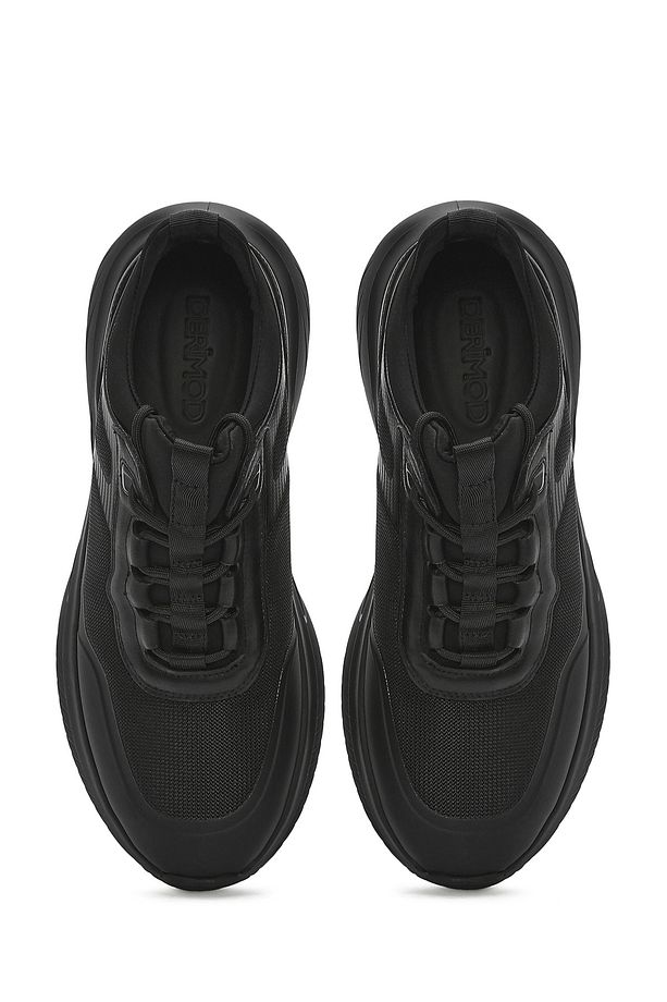 Erkek Siyah Kalın Tabanlı Bağcıklı Kumaş Sneaker 25SFD695414 - 7