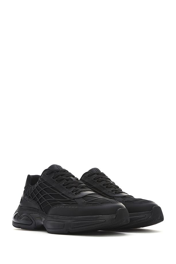 Erkek Siyah Bağcıklı Kalın Tabanlı Kumaş Sneaker 25SFD69416F - 3