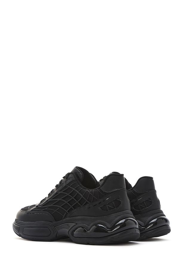 Erkek Siyah Bağcıklı Kalın Tabanlı Kumaş Sneaker 25SFD69416F - 5