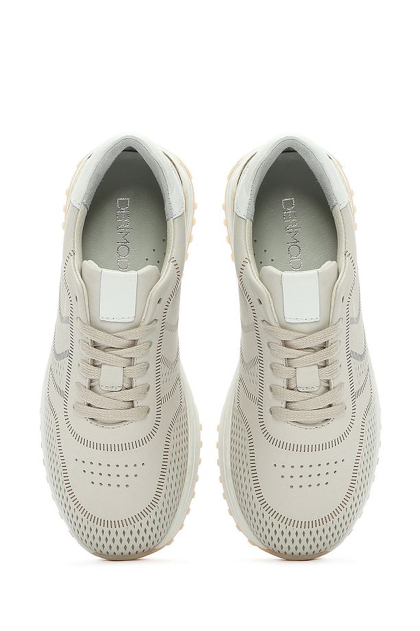 Kadın Krem Bağcıklı Kalın Tabanlı Deri Sneaker 25SFD372014 - 7