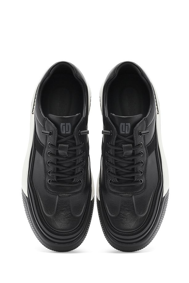 Erkek Siyah Bağcıklı Kalın Tabanlı Deri Sneaker 25SFD693518 - 7