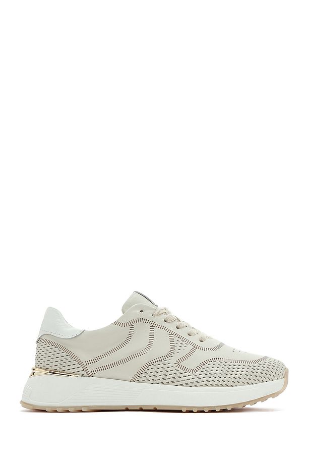 Kadın Krem Bağcıklı Kalın Tabanlı Deri Sneaker 25SFD372014 - 1