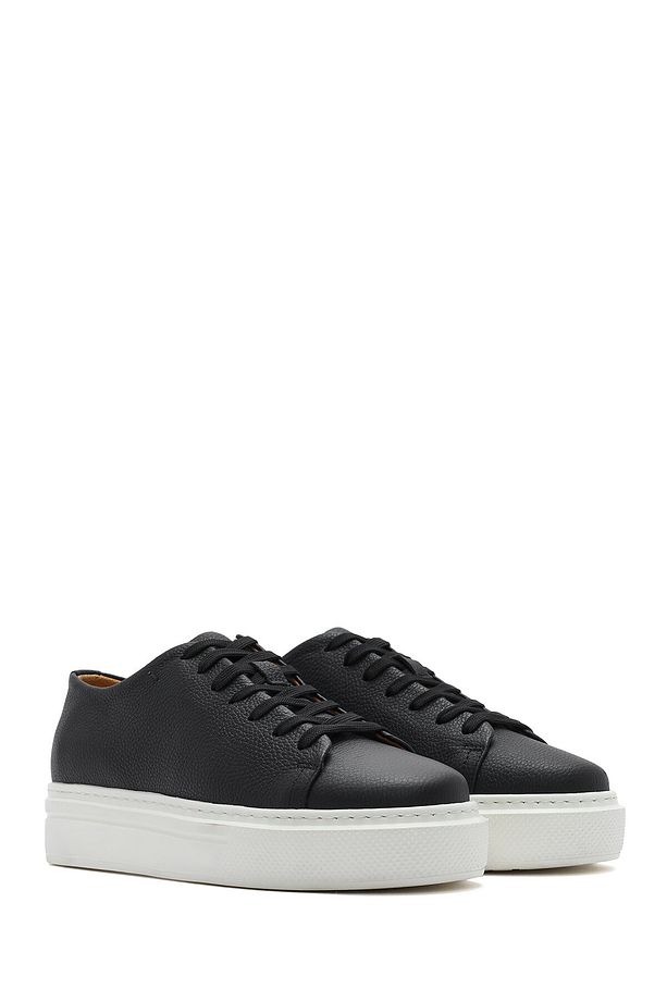 Erkek Siyah Bağcıklı Kalın Tabanlı Deri Sneaker 25SFD6107FT - 3