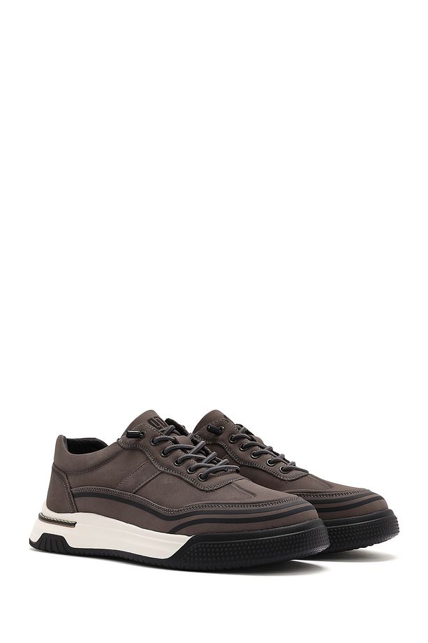 Erkek Gri Bağcıklı Kalın Tabanlı Nubuk Deri Sneaker 25SFD6935V3 - 3