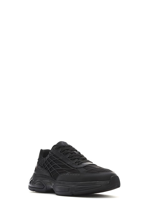 Erkek Siyah Bağcıklı Kalın Tabanlı Kumaş Sneaker 25SFD69416F - 6