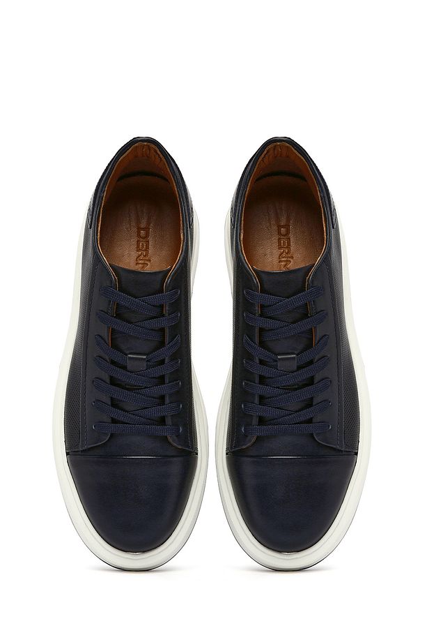 Erkek Lacivert Bağcıklı Kalın Tabanlı Deri Sneaker 25SFD610618 - 7