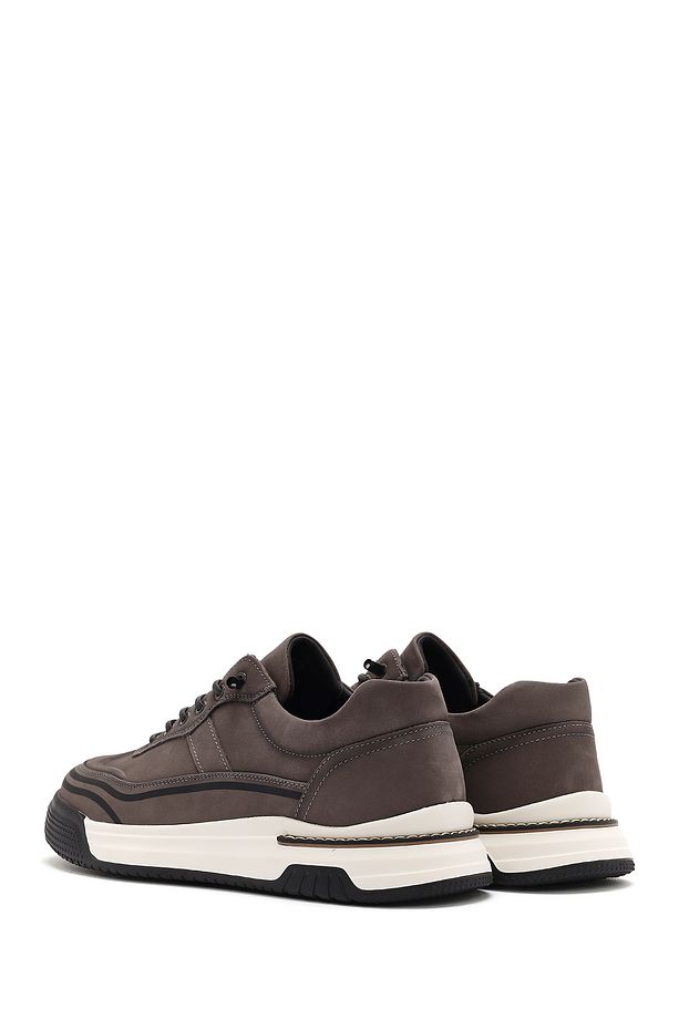 Erkek Gri Bağcıklı Kalın Tabanlı Nubuk Deri Sneaker 25SFD6935V3 - 5