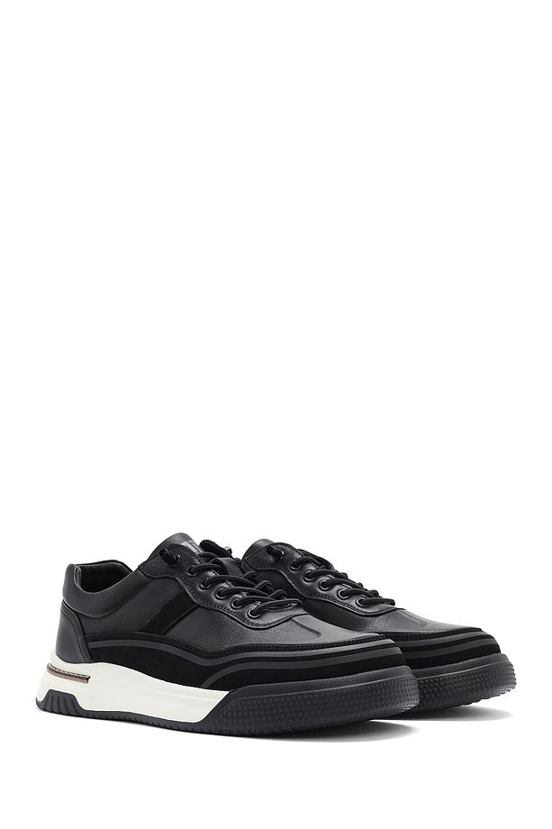 Erkek Siyah Bağcıklı Kalın Tabanlı Deri Sneaker 25SFD693518 - 3