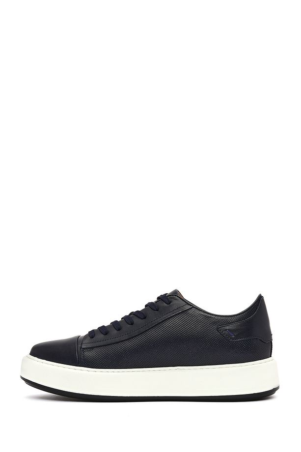 Erkek Lacivert Bağcıklı Kalın Tabanlı Deri Sneaker 25SFD610618 - 2