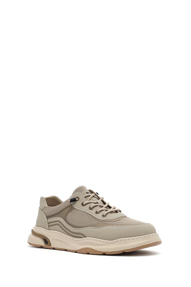 Erkek Bej Bağcıklı Deri Sneaker 25SFD693714 - 6
