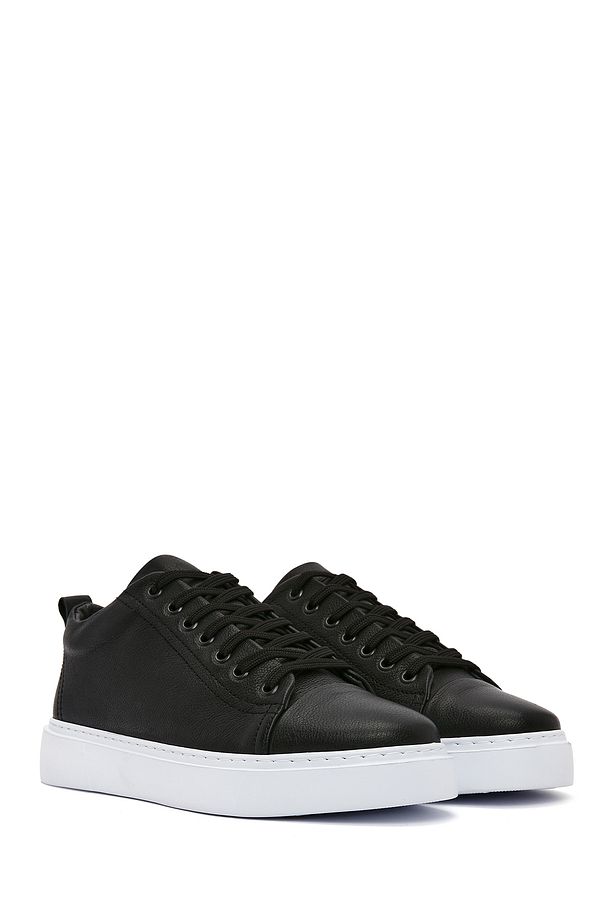Erkek Siyah Kalın Tabanlı Bağcıklı Deri Sneaker 25SFD752116 - 3