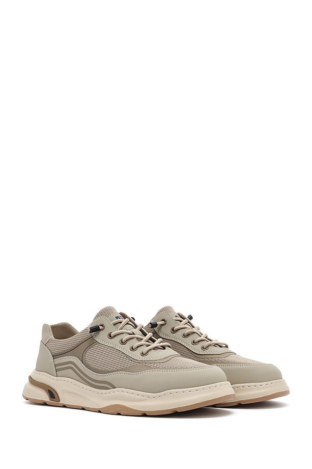 Erkek Bej Bağcıklı Deri Sneaker 25SFD693714 - 3