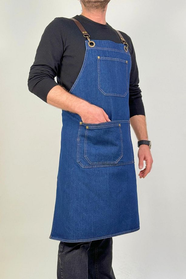 Cafe Barista Aşçı Şef Barmen Garson Seramik Çiçekçi Kot Önlük Denim - 6