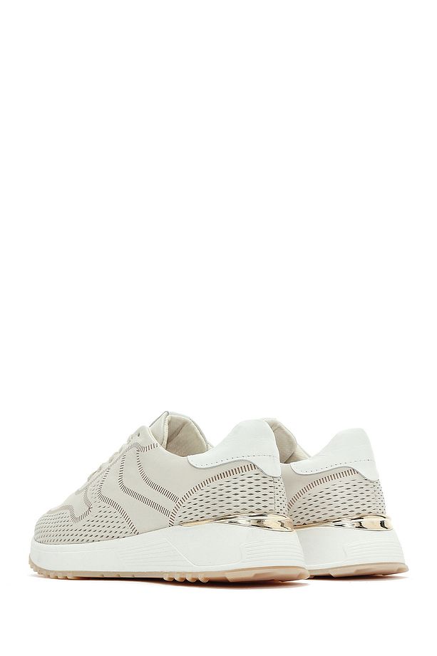Kadın Krem Bağcıklı Kalın Tabanlı Deri Sneaker 25SFD372014 - 5